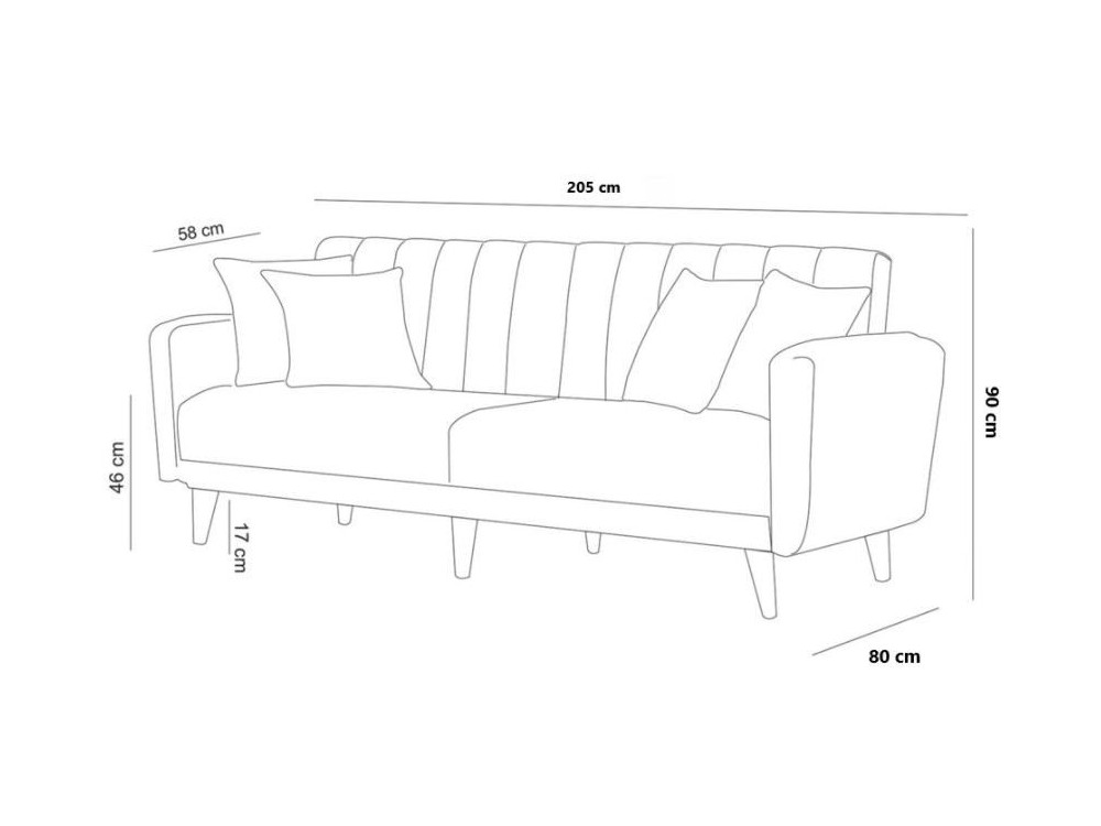 3-Sitzer-Schlafsofa mit Stoffbezug "Aqua" 205 x 85 x 85 cm - Dunkelgrau
