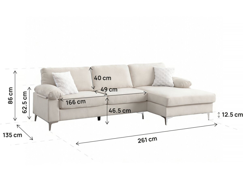 Ecksofa, gerade, aus Chenille-Stoff "Jade" - 3-Sitzer - Beige