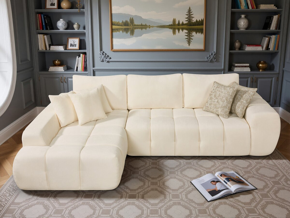 Ecksofa links, Stoff, Bubble-Stil "Sidonie" - 4-Sitzer - Beige