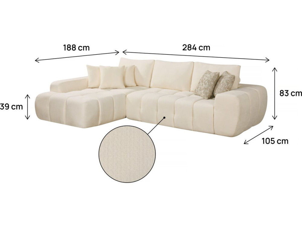 Ecksofa links, Stoff, Bubble-Stil "Sidonie" - 4-Sitzer - Beige