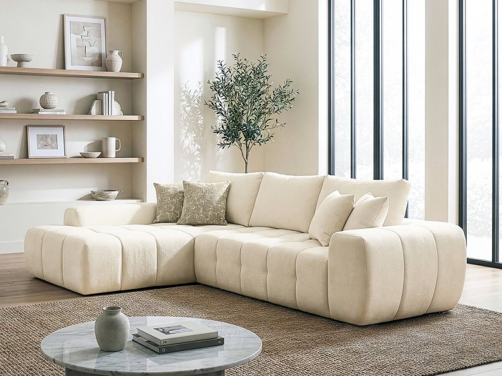 Ecksofa links, Stoff, Bubble-Stil "Sidonie" - 4-Sitzer - Beige