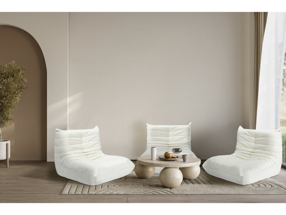 3er-Set modulare Sessel für Sofas „Velasca” aus strukturiertem Stoff  – Weiß