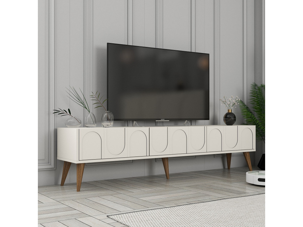 TV-Ständer „Lyon“ aus Holz – 180 x 35 x 44 cm – Creme/Walnuss