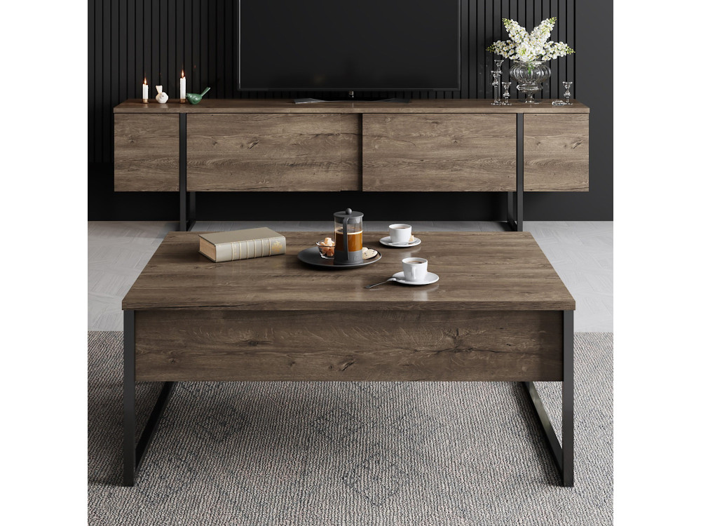 TV-Möbel aus Holz "Luxe" - 180 x 30 x 50 cm - NussbaumSchwarz