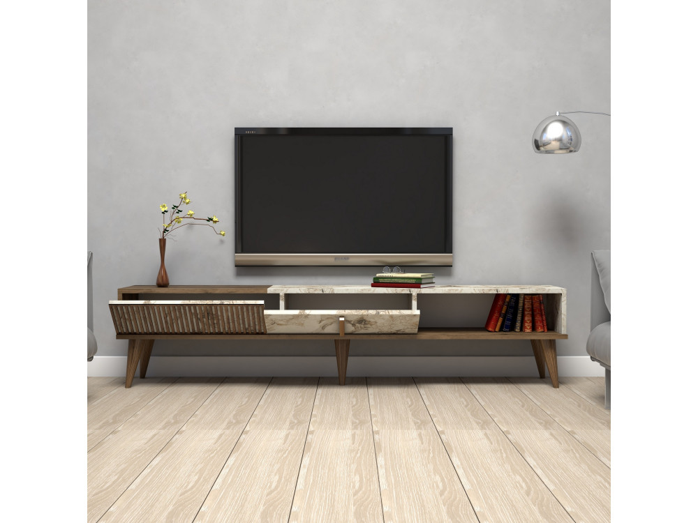 TV-Möbel aus Holz "Milan" - 180 x 35 x 40 cm - NussbaumWeiß