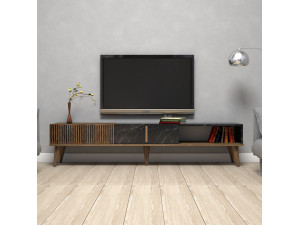 TV-Möbel aus Holz "Milan" - 180 x 35 x 40 cm - NussbaumSchwarz 2