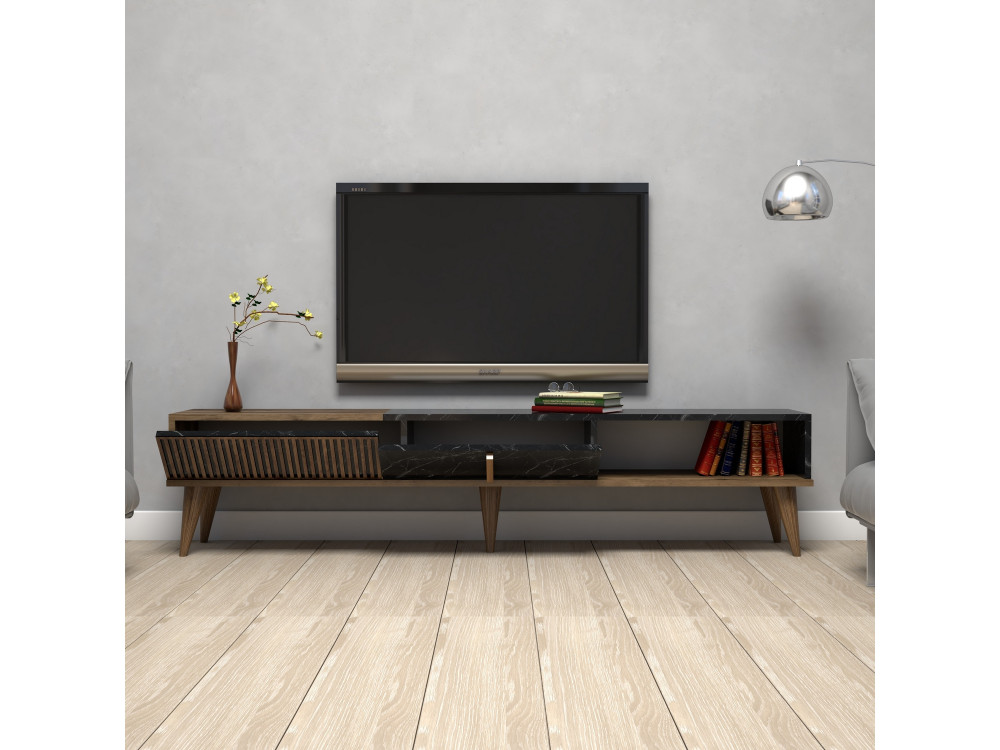 TV-Möbel aus Holz "Milan" - 180 x 35 x 40 cm - NussbaumSchwarz
