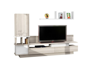 TV-Möbel mit Wandregal aus Holz "Como" - 149 x 31 x 117 cm - Hellgrau