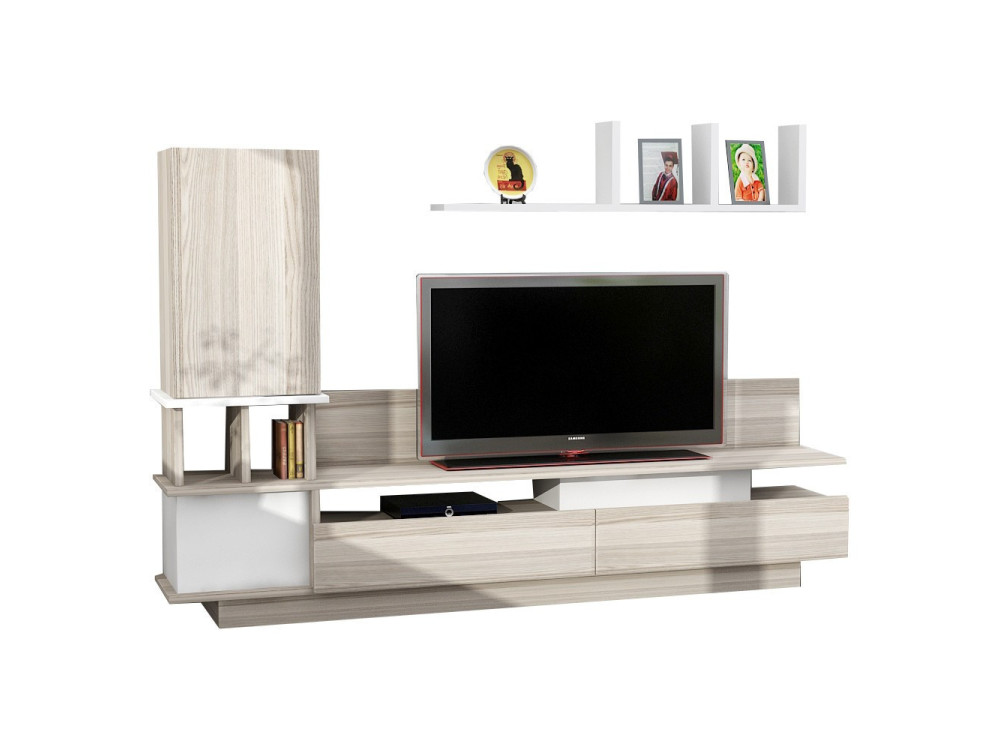 TV-Möbel mit Wandregal aus Holz "Como" - 149 x 31 x 117 cm - Hellgrau