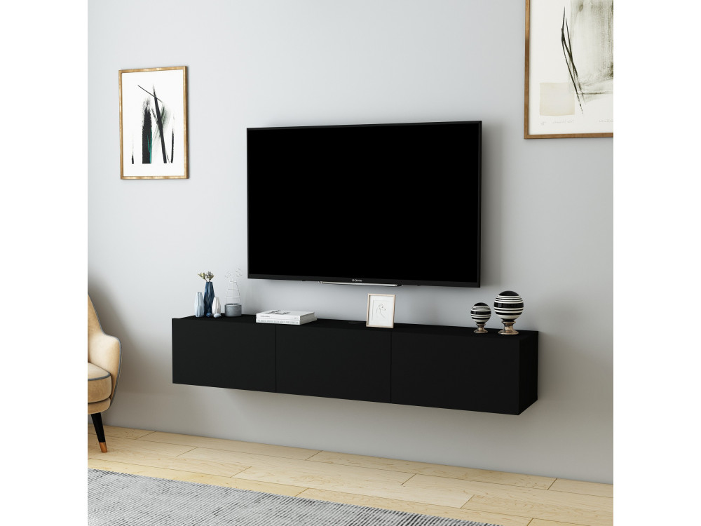 TV-Möbel aus Holz "Denby" - 160 x 31 x 29 cm - Schwarz