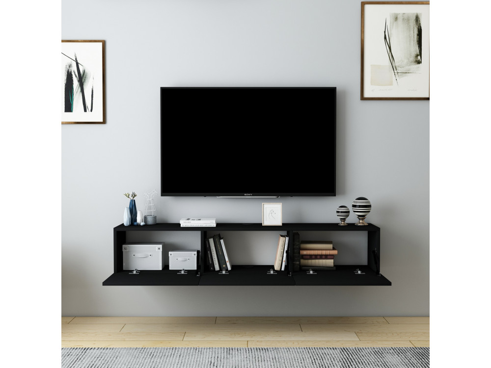 TV-Möbel aus Holz "Denby" - 160 x 31 x 29 cm - Schwarz
