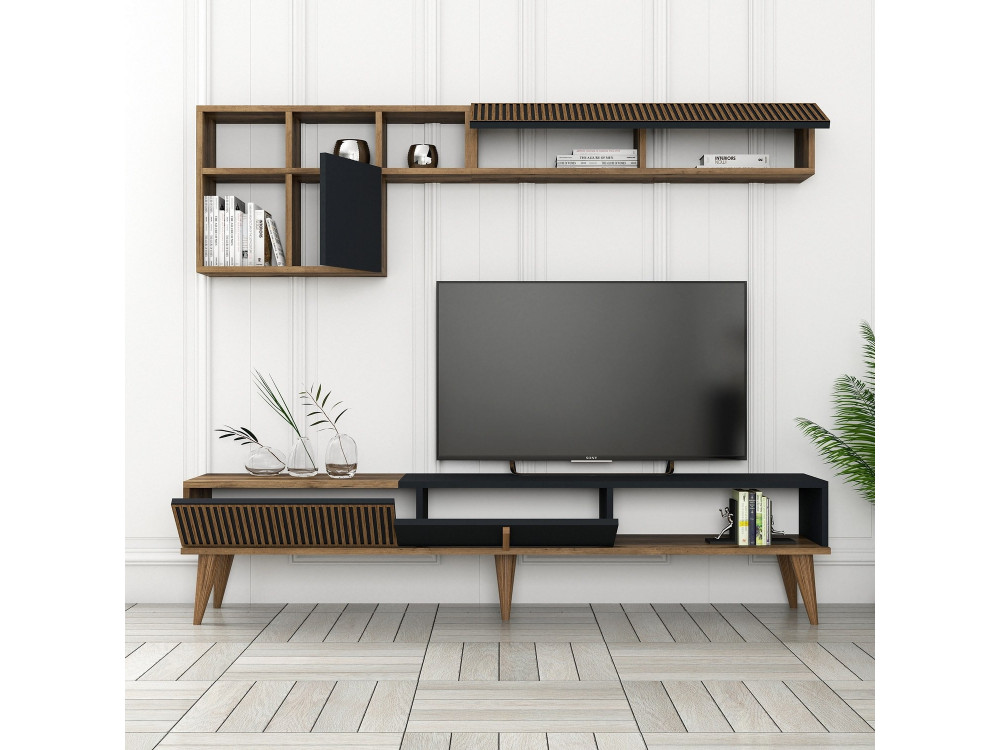 TV-Möbel aus Holz "Milan" - 180 x 35 x 40 cm - Nussbaum, Anthrazit