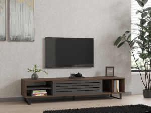 TV-Möbel aus Holz "Eray" - 160 x 40 x 35 cm - Nussbaum, Anthrazit 2