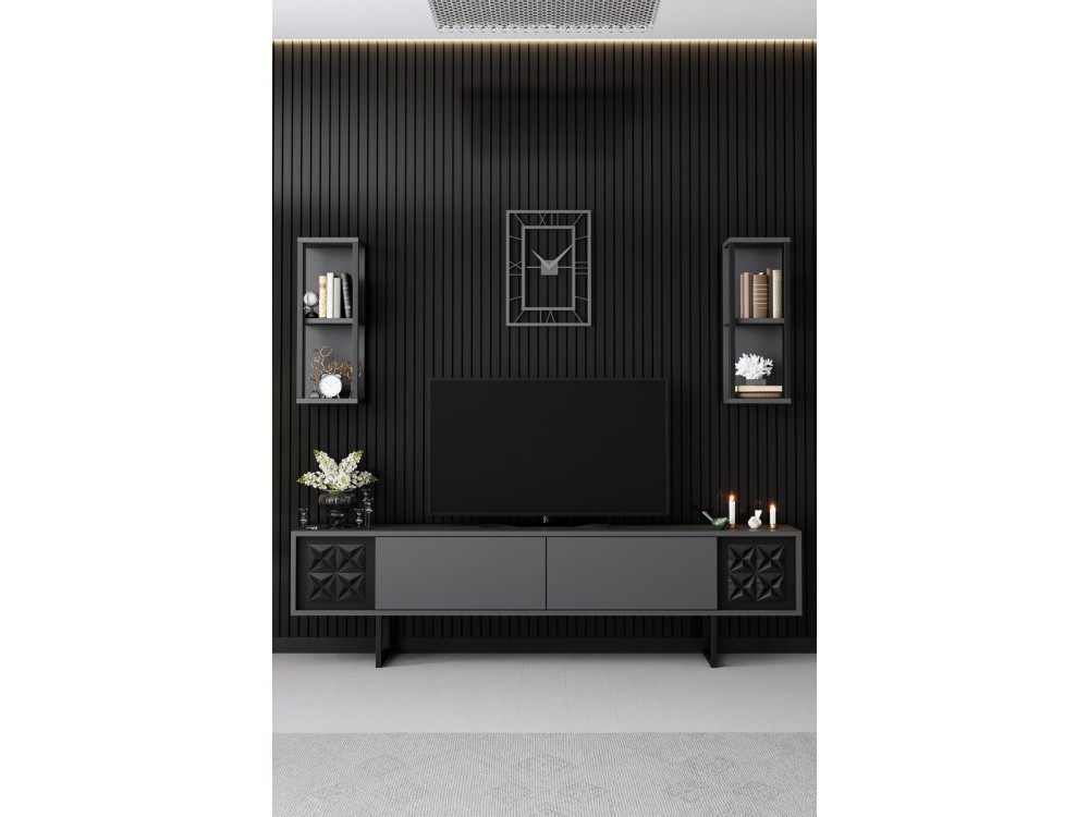 TV-Holzeinheit "Black Line" - 180 x 30 x 48 cm - AnthrazitSchwarz