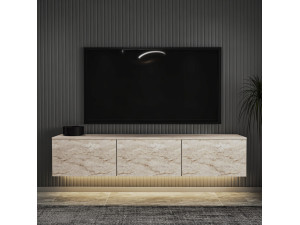 Hänge-TV-Möbel aus Holz mit LED-Beleuchtung "Neon illuminated" - 160 x 32 x 35 cm - Travertin 2