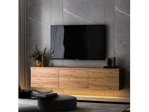 Hänge-TV-Möbel aus Holz mit LED-Beleuchtung "Neon illuminated" - 160 x 32 x 35 cm - Braun 2