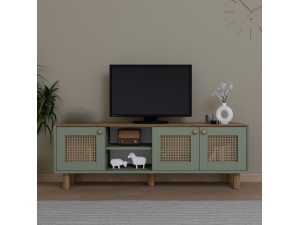 TV-Möbel aus Holz und Rohrgeflecht "Bohemian" - 160 x 40 x 56 cm - Grün 2