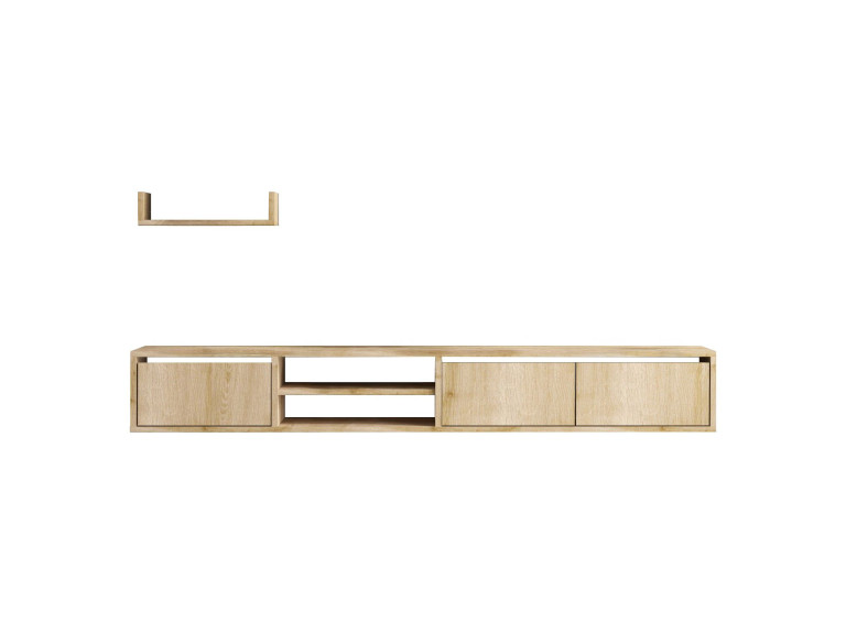 Hänge-TV-Möbel mit Wandregal aus Holz "Heka" - 180 x 30 x 25 cm - Beige