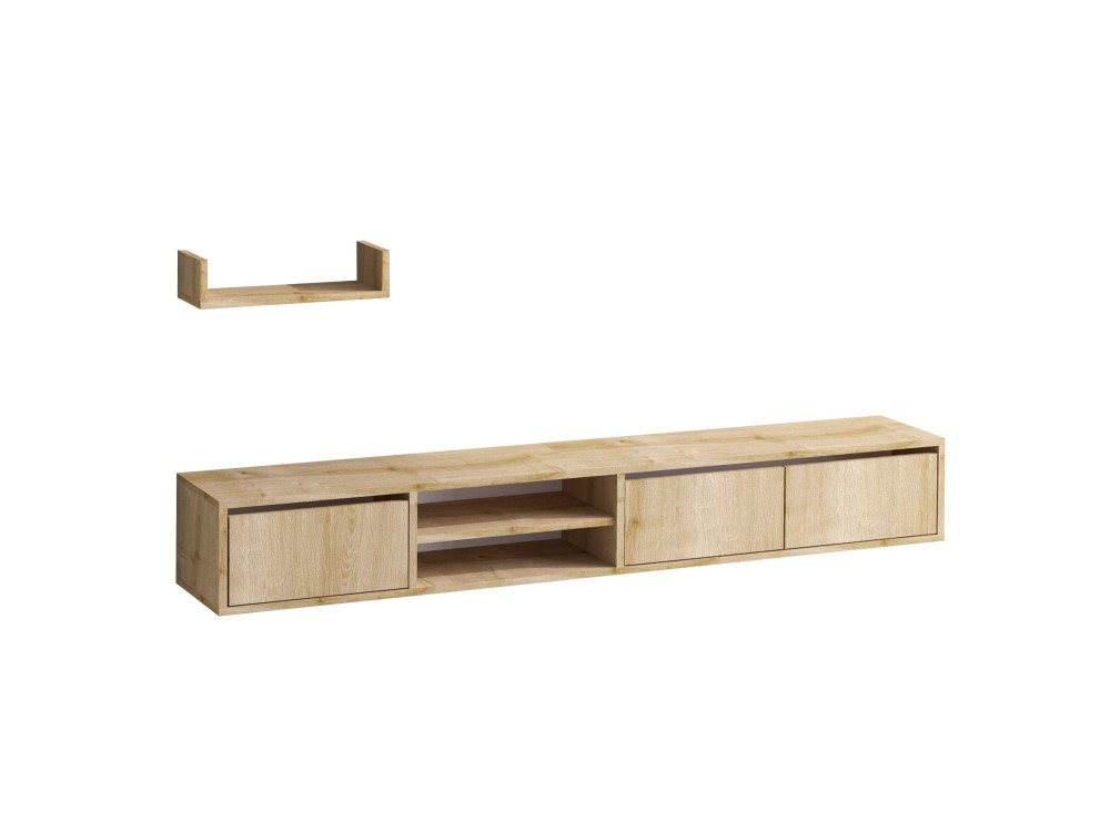 Hänge-TV-Möbel mit Wandregal aus Holz "Heka" - 180 x 30 x 25 cm - Beige