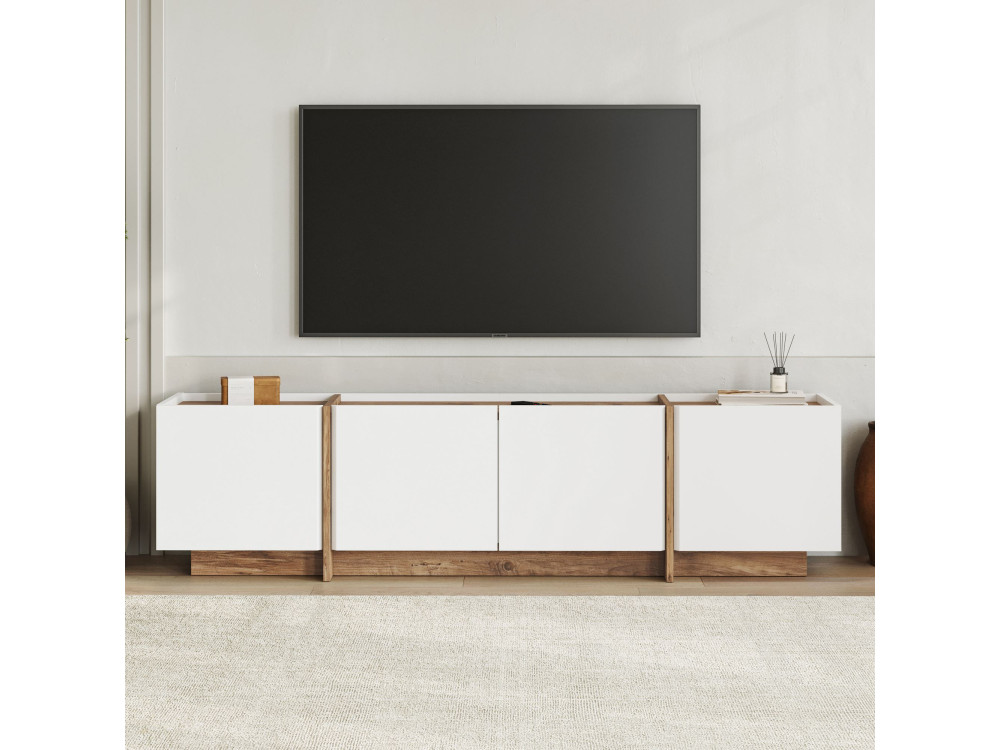 TV-Möbel aus Holz "Lowen" - 180 x 35 x 46 cm - Weiß / Atlantikkiefer