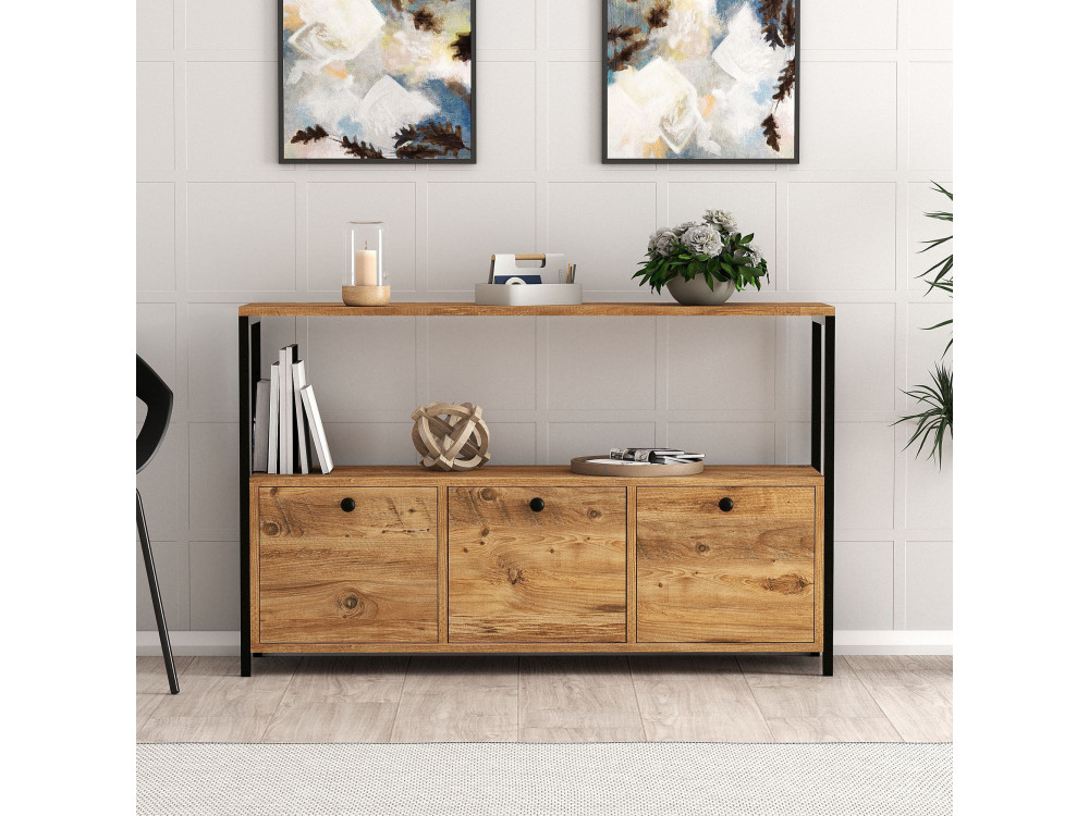 Sideboard „Nero“ aus Holz – 120 x 30 x 75 cm – Schwarze Atlantische Kiefer