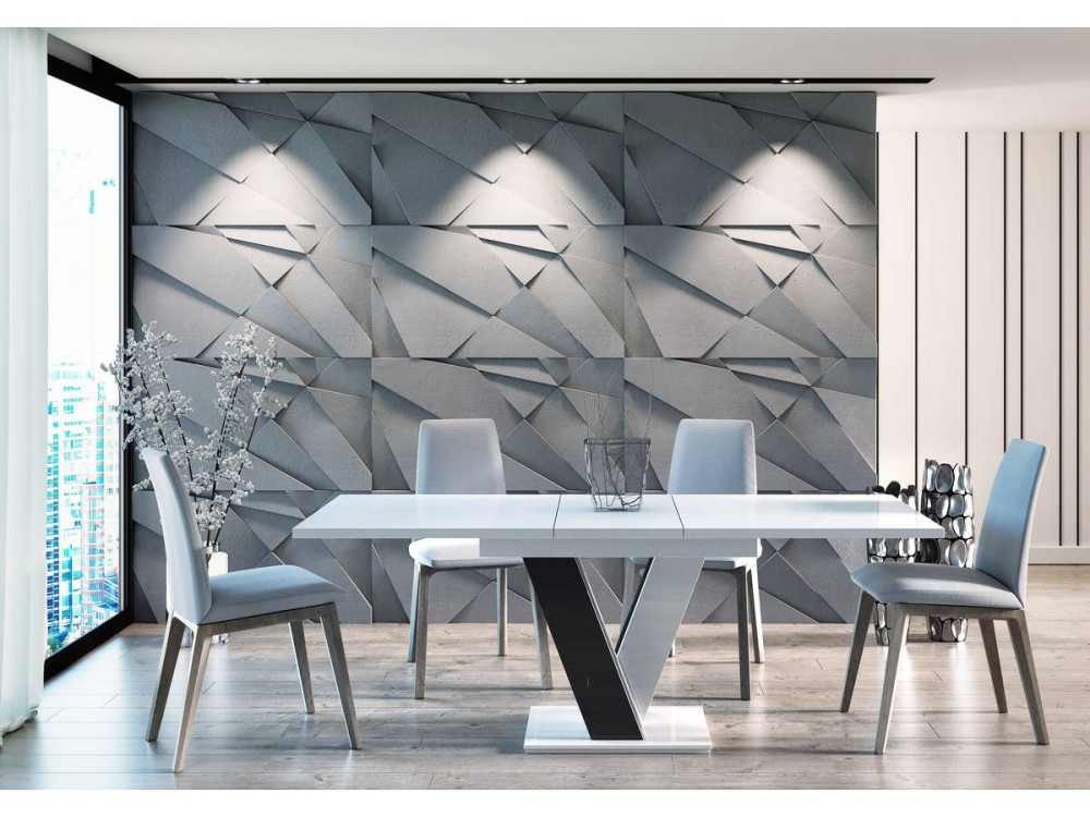 Ausziehbarer Esstisch "Masiv" - 120/160 x 80 x 75 cm - Weiß Hochglanz/Schwarz Hochglanz