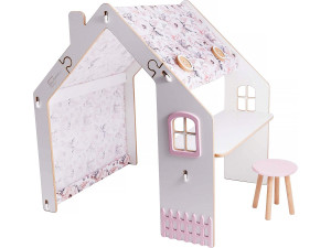 Holzhaus für Kinder "Bianelli" mit Schreibtisch - 114 x 93 x 120 cm - Weiß /Rosa