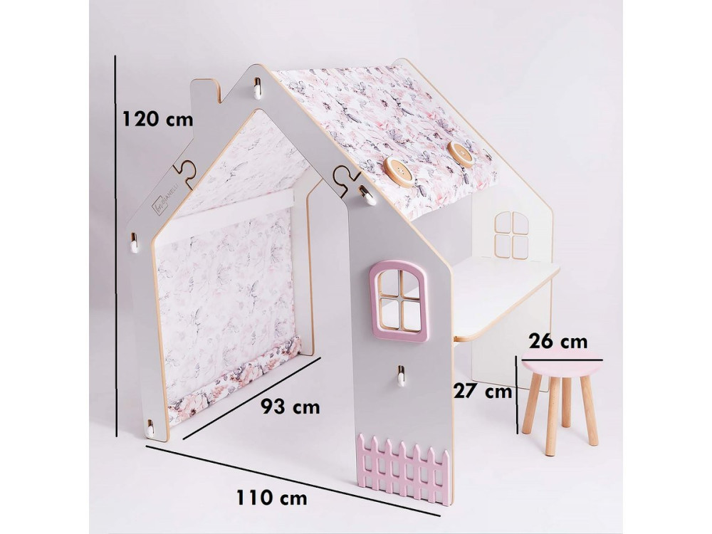 Holzhaus für Kinder "Bianelli" mit Schreibtisch - 114 x 93 x 120 cm - Weiß /Rosa