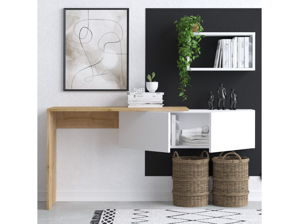 Holzschreibtisch "Tiff" - 145 x 45 x 74 cm - Weiße Eiche