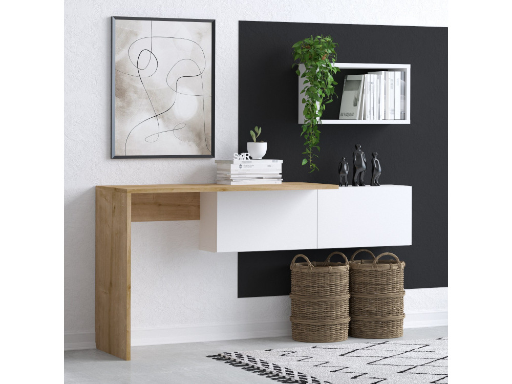 Holzschreibtisch "Tiff" - 145 x 45 x 74 cm - Weiße Eiche