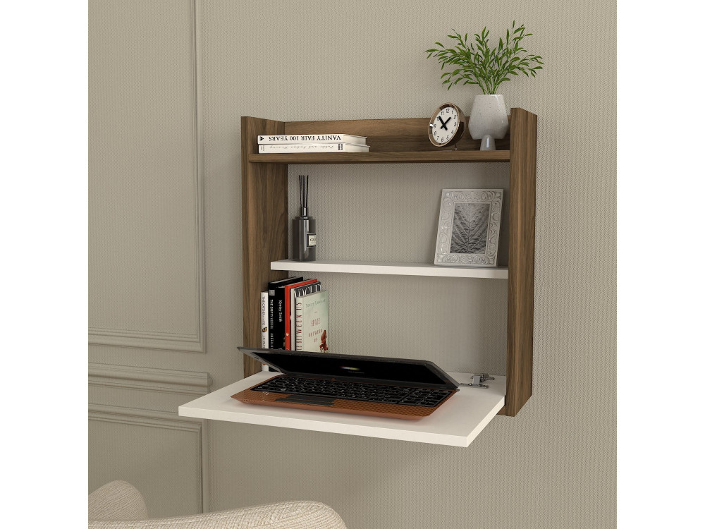 Holzschreibtisch "Laptop" - 60 x 19 x 60 cm - Weiß, Nussbaum