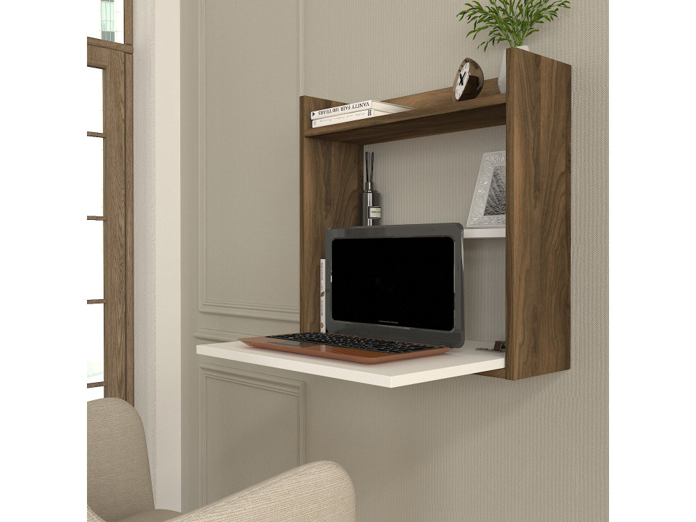 Holzschreibtisch "Laptop" - 60 x 19 x 60 cm - Weiß, Nussbaum