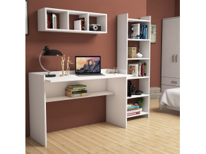 Schreibtisch mit Bücherregal und Wandregal aus Holz "Hera" - 118 x 58 x 80 cm - Weiß 2