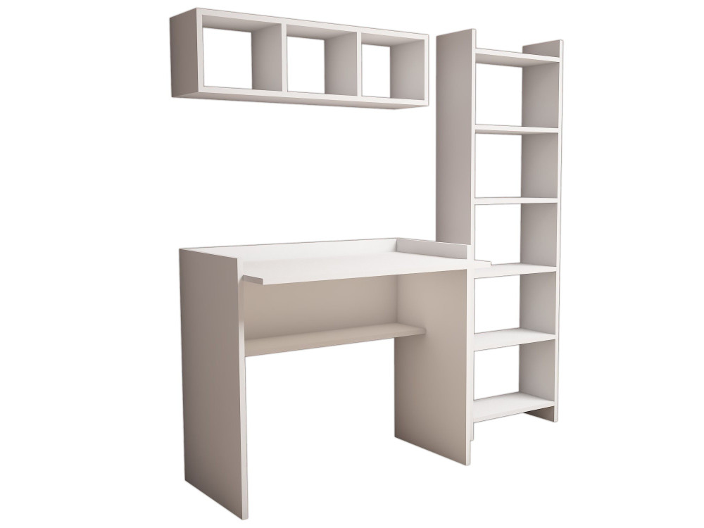 Schreibtisch mit Bücherregal und Wandregal aus Holz "Matilda" - 90 x 58 x 80 cm - Weiß