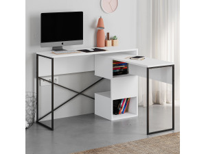 Modularer Holzschreibtisch "Badau" - 110 x 102 x 77 cm - Weiß 2