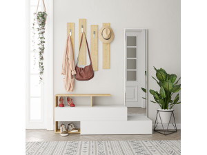 Flurmöbel mit Holzspiegel "Ramda" - 137 x 35 x 154 cm - Beige 2