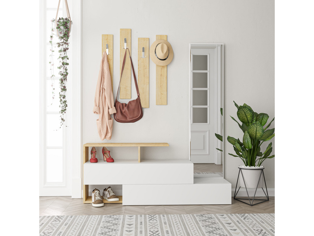Flurmöbel mit Holzspiegel "Ramda" - 137 x 35 x 154 cm - Beige