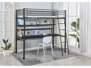 Hochbett mit Schreibtisch "Alona" - 90 x 190 cm - Schwarz 2