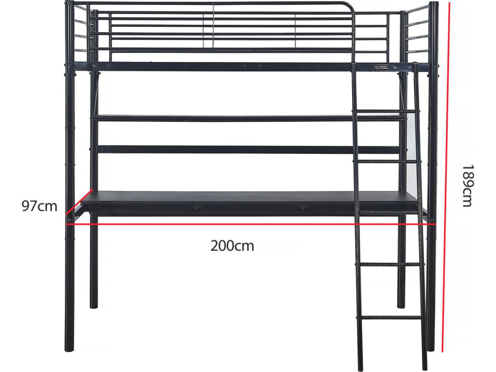 Hochbett mit Schreibtisch "Alona" - 90 x 190 cm - Schwarz