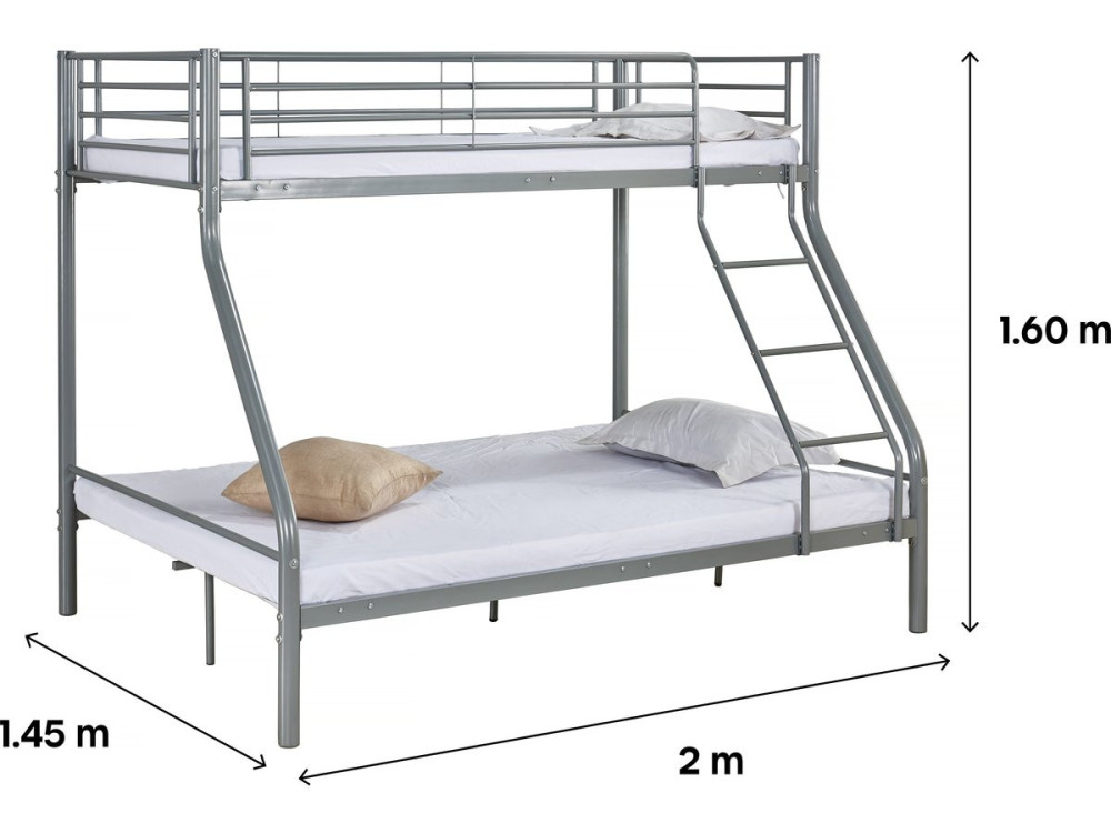 Etagenbett aus Metall "Leo" einschließlich Lattenrosten  - 90/140 x 190 cm - Grau