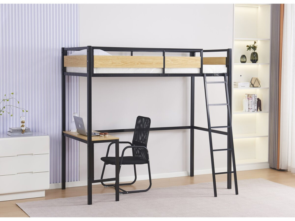 Hochbett mit Schreibtisch "Ethan" - 90 x 190 cm - Schwarz