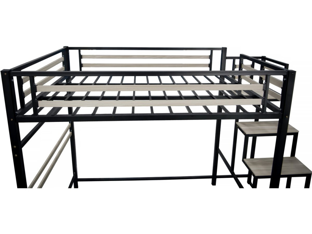 Hochbett aus Metall mit Treppe "LENA" - 140 x 200 cm - Schwarz