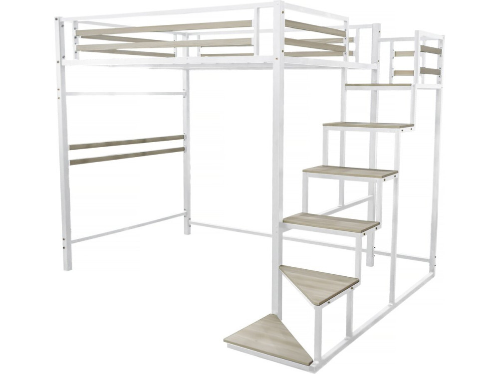 Metall-Hochbett mit Treppe "LENA" - 140 x 200 cm - Weiß