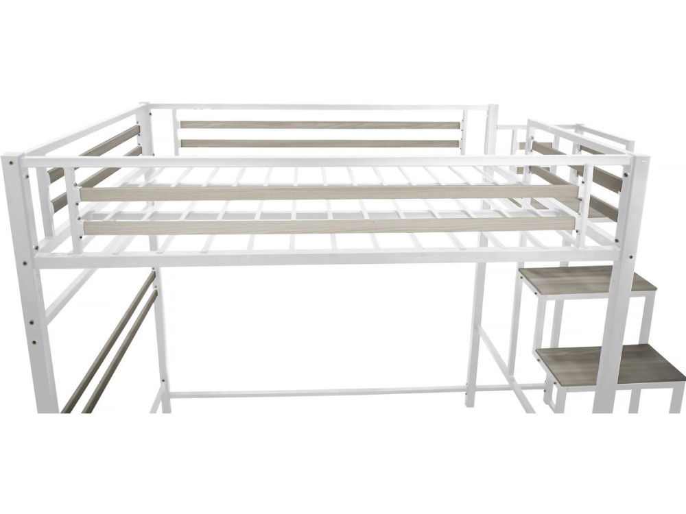 Metall-Hochbett mit Treppe "LENA" - 140 x 200 cm - Weiß