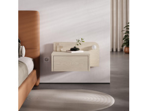 Nachttisch mit Glühbirne aus Holz "Dotta" - 52 x 30 x 28 cm - Beige 2