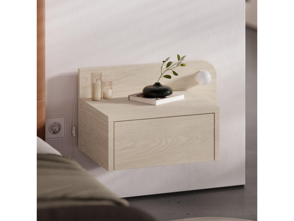 Nachttisch mit Glühbirne aus Holz "Dotta" - 52 x 30 x 28 cm - Beige