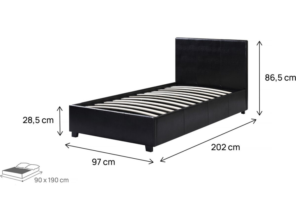 Einzelbett mit Bettkasten "Carla" - 90 x 190 cm - Schwarz