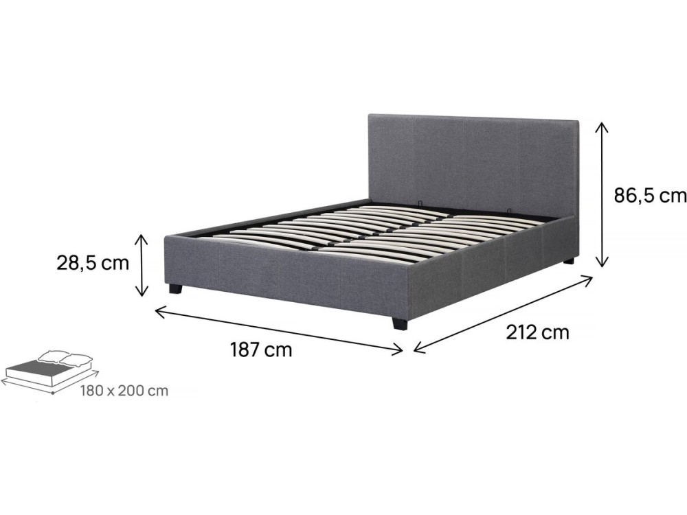 Doppelbett mit Bettkasten "Carla" - 180 x 200 cm - Grau