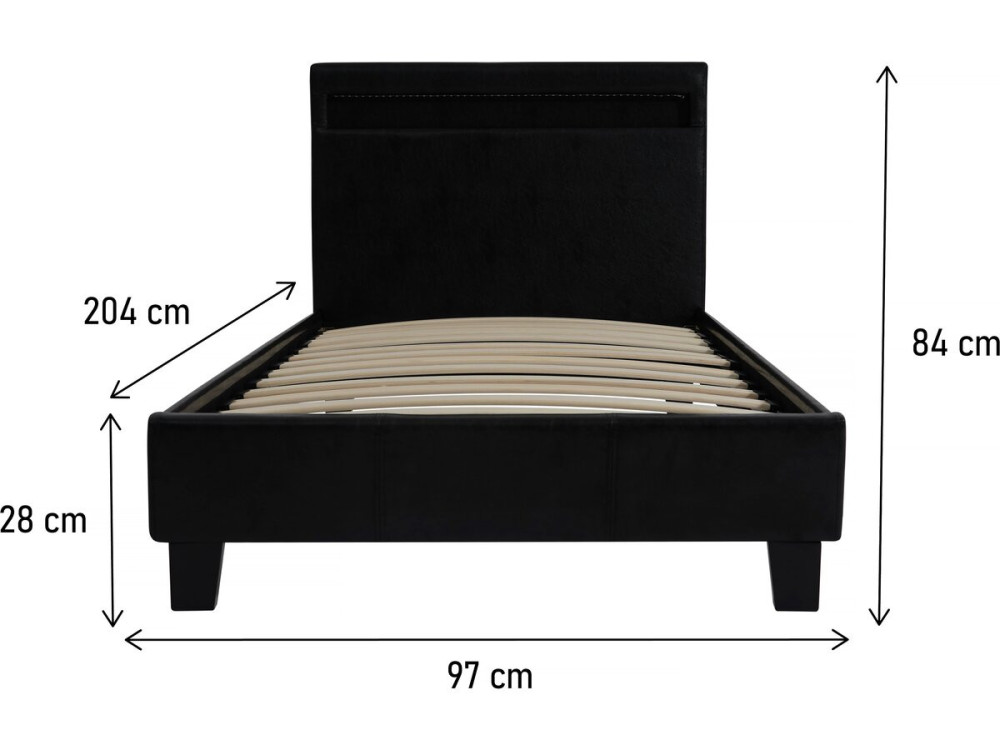 Bett mit LED "Maria" 90 x 190 cm - Schwarz
