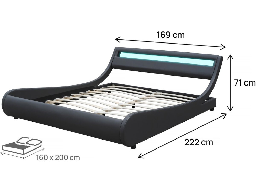 Doppelbett mit LED "Natacha" - 160 x 200 cm - Schwarz